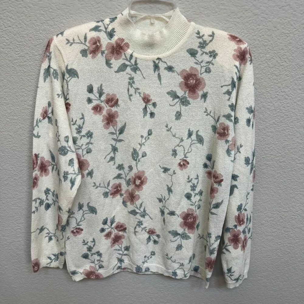 Alfred Dunner Shimmer Floral Knit Sweater Medium